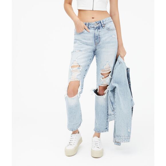 Aero Boyfriend Denim Jeans Women 6 Blue Distressed Button Fly Destroyed 90s Y2K - Picture 1 of 9